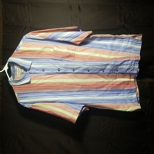 Tommy Bahama‎ Shirt Mens L Multicolor Striped Linen Silk Blend Resort Cruise EUC
